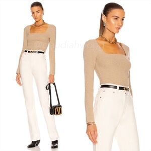 New NANUSHKA Ambru Square Neck Knit Top in Stone Beige